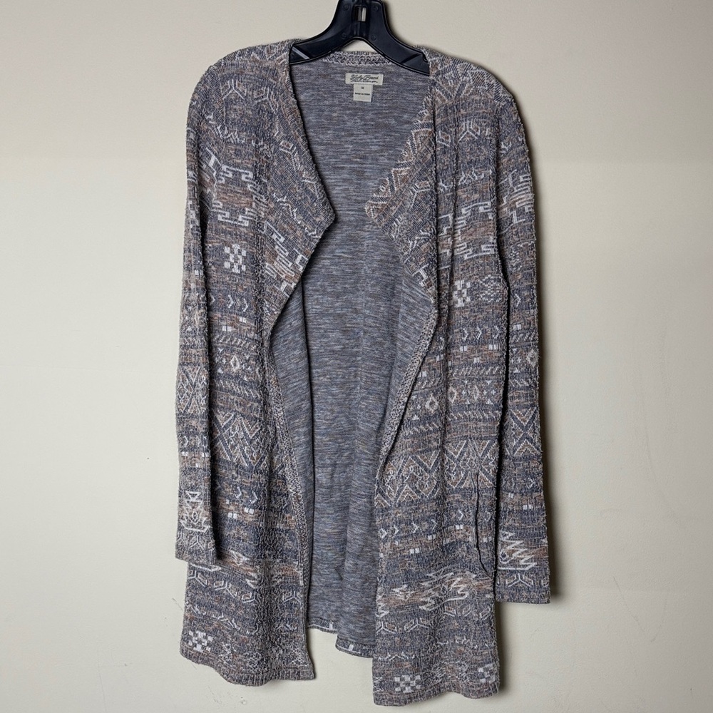 Lucky Brand Open Cardigan Aztec Women M Tan Southwestern Boho Cozy Cowgirl Ranch